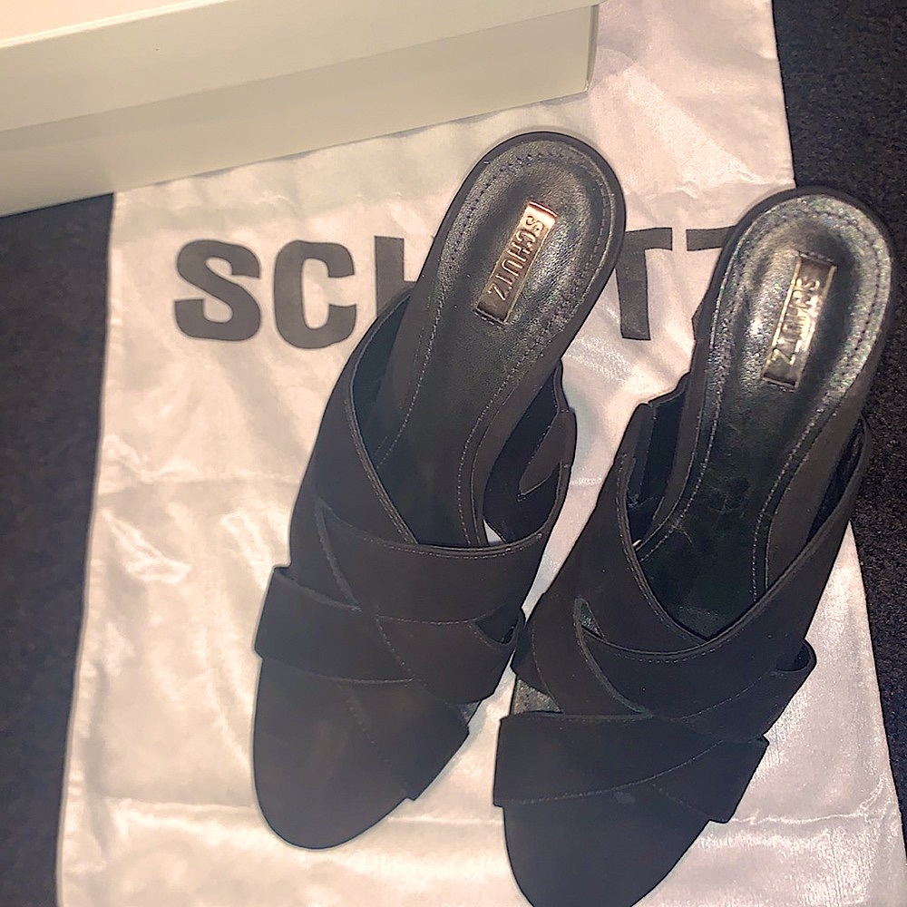 SCHUTZ Black Crisscross Slide Sandals